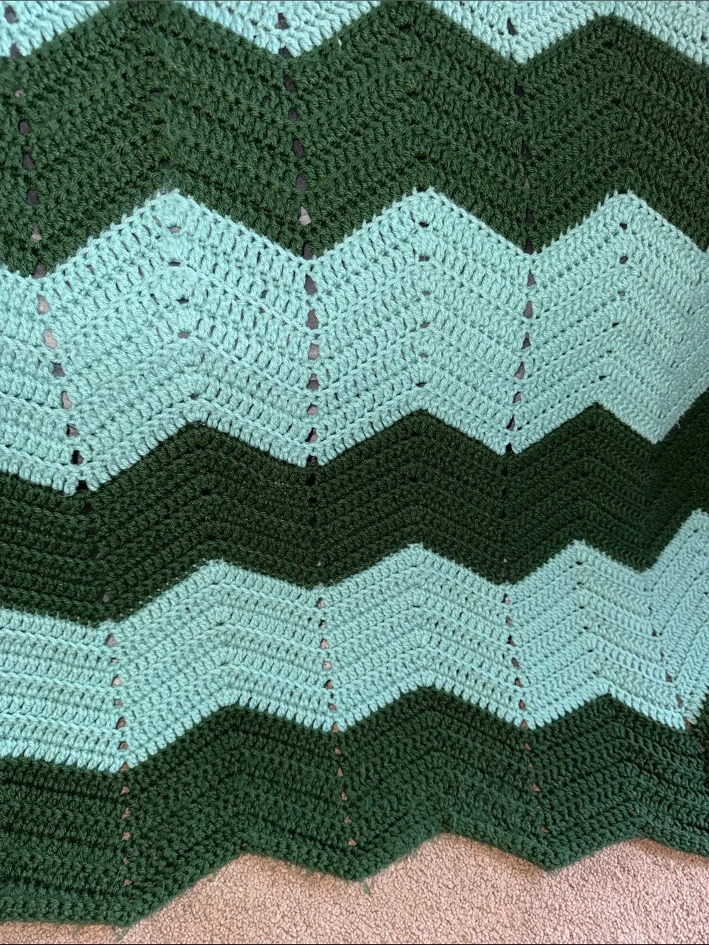Hand Crafted Chevron Throw Blanket in Mint and Forest Green